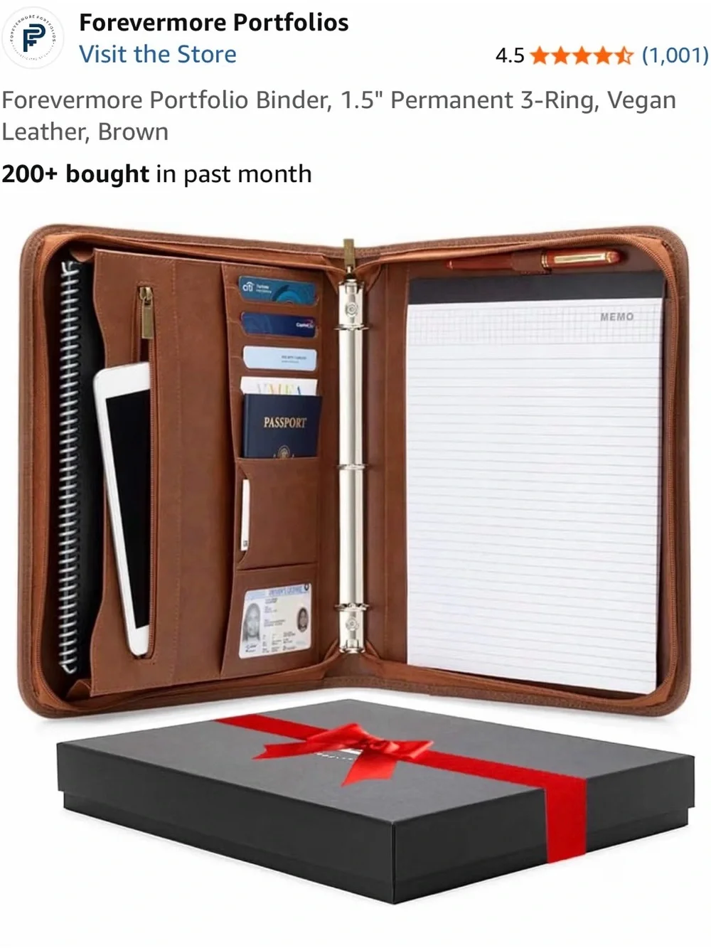 Forever 21 Brown Leather Zip Binder with Notepad & Card Slots